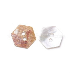 2-Loch-Shell-Tasten, Hexagon, Muschelfarbe, 11x12.5x0.5 mm, Bohrung: 1.6 mm