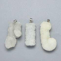 Pendentifs en quartz naturel, avec les accessoires en laiton, pépites, platine, 36~42.5x14~20x13~14mm, Trou: 3.5x4.5mm