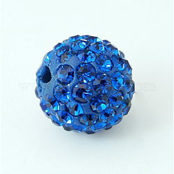 Pave Disco Ball Beads, Polymer Clay Rhinestone Beads, Grade A, Round, Sapphire, PP12(1.8~1.9mm), 8mm, Hole: 1mm