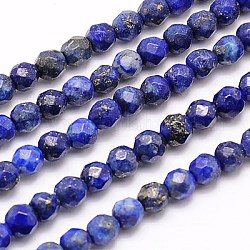 Chapelets de perles en lapis-lazuli naturel, facette, ronde, 4mm, Trou: 0.7mm, Environ 90 pcs/chapelet, 15.35 pouce