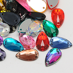 Sew on Rhinestone, Taiwan Acrylic Rhinestone, Two Holes, Garments Accessories, Faceted Teardrop, Mixed Color, 13x8x3.5mm, Hole: 1mm
