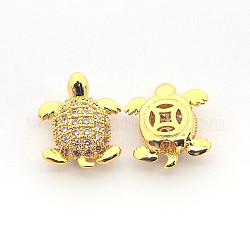 Ottone micro spianare zirconi tartaruga perline, oro, 12x9.5x4.5mm, Foro: 1 mm