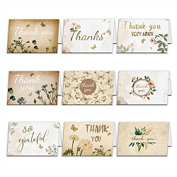 Thank You Theme Cards, for Birthday Thanksgiving Day, Rectangle with Mixed Plant Pattern, Mixed Color, 100x150mm, 9pcs/set