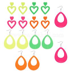 PH Pandahall 8 Paar Neon-Ohrringe im 2-Stil, 80er-Jahre-Stil, Retro-Tropfen-Herz-Ohrringe, Acryl-Ohrringe, hohle Tropfen-Herz-Ohrringe, Neon-Ohrringe für Frauen, Kostümparty