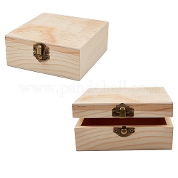 GORGECRAFT 2PCS Unfinished Wood Box Small Wood Craft Box with Hinged Lid and Front Clasp for DIY Easter Arts Hobbies Jewelry Box, 4.7 x 5 Inch