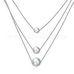925 collane a più livelli argento, con perla shell, platino, 16.54 pollice