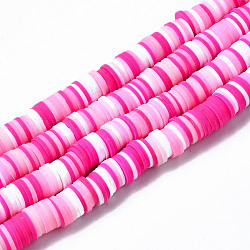 Handmade Polymer Clay Beads Strands, for DIY Jewelry Crafts Supplies, Heishi Beads, Disc/Flat Round, Magenta, 8x0.5~1mm, Hole: 2mm, about 350~387pcs/strand, 15.75 inch~16.14 inch(40~41cm)