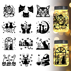 GLOBLELAND 12Pcs Cartoon Cat Jar Cutouts Stickers Silhouette Window Stickers Plastic Silhouette Wall Stickers Lamp Clings Decals Decorations Home Decor Art Mural