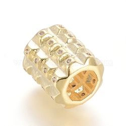 Perles de zircone cubique micro pave en Laiton, colonne, clair, or, 10.5x9mm, Trou: 5.5mm