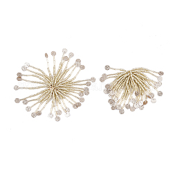 Cabochons en perles de verre, avec des paillettes et des accessoires de tamis de fer, or clair, kaki clair, 48~60x30~37mm