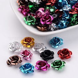 In alluminio rosa, fiore, Perle di metallo piccoli, colorato, 14x8~14mm, Foro: 1 mm, circa 950pcs/scatola