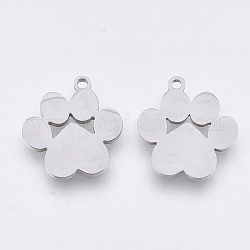 201 Stainless Steel Pendants, Laser Cut Pendants, Dog Paw Prints, Stainless Steel Color, 16.5x15x1mm, Hole: 1.4mm