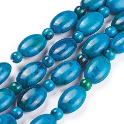 Chapelets de perles en chrysocolle naturelle, ovale avec rond, 11~12x8mm, Trou: 1mm, Environ 8 pcs/chapelet, 4.9 pouce (12.5 cm)