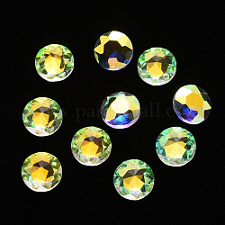 Flat Round Transparent Glass Cabochons, Nail Art Decoration Accessories, Faceted, Gold, 8x4mm
