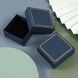 Coffrets cadeaux de rangement de boucles d'oreilles en papier carré, bleu marine, 7.5x7.5x3.5 cm