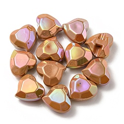 Placcatura uv perline acriliche iridescenti arcobaleno, cuore, sabbia marrone, 22x23x13mm, Foro: 3.5 mm