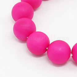 Round Shell Pearl Frosted Beads Strands, Fuchsia, 6mm, Hole: 1mm, about 67pcs/strands, 15.7 inch