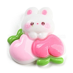Rabbit Theme Opaque Resin Cabochons, Hot Pink, Peach, 24x23x7.5mm