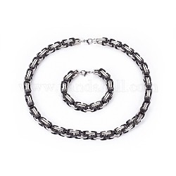 Kits de bijoux en 201 acier inoxydable, bracelets et colliers byzantins, avec fermoir pince de homard, gris anthracite & inoxydable, 21.8 pouce (55.5 cm), 8-5/8 pouce (22 cm)