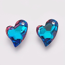 K9 Glass Rhinestone Pendants, Imitation Austrian Crystal, Faceted, Heart, Bermuda Blue, 17x12x5mm, Hole: 1.6mm
