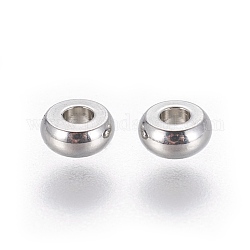 Perles rondelles en 304 acier inoxydable, couleur inoxydable, 6x3mm, Trou: 2mm