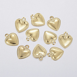 304 Stainless Steel Charms, Puffed Heart, Real 18k Gold Plated, 10x8x0.8mm, Hole: 1mm