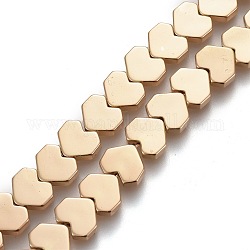 Non-magnetic Synthetic Hematite Beads Strands, Heart, Golden Plated, 7x8x2mm, Hole: 1mm, about 64pcs/strand, 16.14 inch(41cm)
