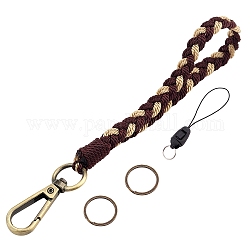 Boho Macrame Wristlet Keychain Keying, Handmade Braided Tassel Wrist Lanyard with Portable Anti-Lost Mobile Rope for Women, Coconut Brown, 19cm