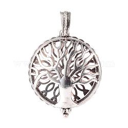 Alloy Diffuser Locket Pendants, with Magnetic, Flat Round with Tree, Antique Silver, 43x36x10mm, Hole: 7x4mm