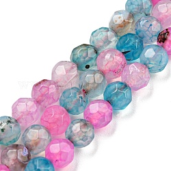 Chapelets de perles d'agate naturelle, ronde à facettes, teints et chauffée, rose chaud, 4mm, Trou: 0.8mm, Environ 91 pcs/chapelet, 14.57 pouce (37 cm)