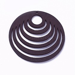 Wood Pendants, Dyed, Flat Round, Coconut Brown, 49.5x1.5mm, Hole: 1.6mm