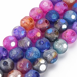 Hebras de perlas de vidrio craquelado electrochapado transparente, esmerilado, cubo, color mezclado, 11.5~12.5x11.5~12.5x11.5~12.5mm, agujero: 1.6 mm, aproximamente 32 pcs / cadena, 14.65 pulgada (37.2 cm)