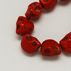 Sintetiche perline turchese fili, tinto, teschio, per halloween, rosso, 15x12x14mm, Foro: 1.5 mm, circa 22pcs/filo
