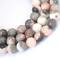 Jaspe cebra naturales hebras de perlas reronda, 10~10.5mm, agujero: 1.2 mm, aproximamente 36 pcs / cadena, 15.5 pulgada