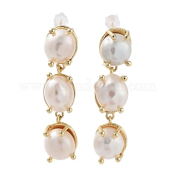 Boucles d'oreille en perles naturelles, avec des embouts en laiton et 925 épingles en argent sterling, ovale, véritable 14k plaqué or, 53x11mm