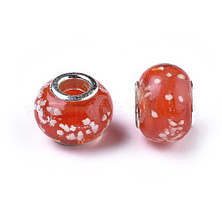 Main lumineux chalumeau perles européennes, avec ame en laiton de couleur argent, tambour, rouge, taille: environ 13 mm de long,  largeur de 10 mm, Trou: 5mm