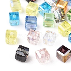 Perles de verre transparentes à facettes, cube, couleur mixte, 4x4x4mm, Trou: 1.2mm