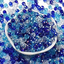 Abalorios de vidrio, facetados, rerondana plana, azul, 6x5mm, agujero: 1 mm, aproximamente 280 unidades / 60 g