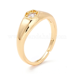 Anello regolabile esagonale con zirconi, vero anello da dito in ottone placcato oro 18k per donna, chiaro, misura degli stati uniti 6 1/2 (16.9mm)