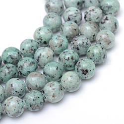 Chapelets de perles en jaspe sésame naturel / jaspe kiwi, ronde, aigue-marine moyenne, 10~11mm, Trou: 1mm, Environ 39 pcs/chapelet, 15.2 pouce