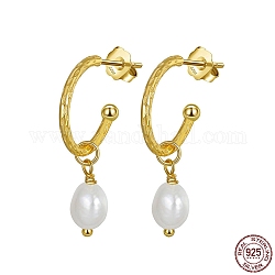 Orecchini pendenti con perle naturali, 925 orecchini a mezzo cerchio in argento sterling, con timbro s925, oro, 28mm