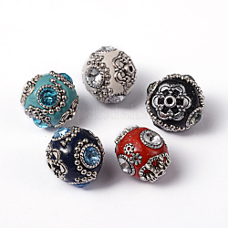 Handmade Indonesia Beads, with Brass Core, Oval, Mixed Color, Size: about 20mm in diameter, Hole: 2mm