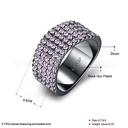 Модный латунь кубического циркония палец кольца, широкая полоса кольца, розовые, металлический черный, размер США 9 (18.9 мм)