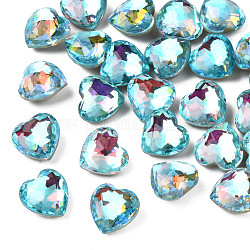 Cabochon in vetro strass, nail art accessori decorativi, sfaccettato, cuore, cielo blu, 9.5x10x6mm