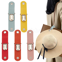 Wadorn 5 Stück 5 Farben Hutklammern aus Eisen, mit PU-Leder und Kunststoff, für Schalmütze Reisegepäck Outdoor-Accessoire, Mischfarbe, 83x24 mm, 1 Stück / Farbe