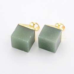 Natural Green Aventurine Gemstone Cube Pendants, with Golden Plated Brass Finding, 25x16x16mm, Hole: 5x8mm
