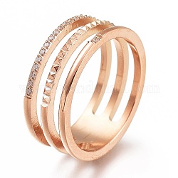 304 anelli in acciaio inox, con chiaro zirconi, Anelli a banda larga, oro roso, taglia 7 degli stati uniti, diametro interno: 17mm