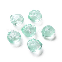 Transparent Spray Painted Glass Beads, Cat Paw Print, Medium Aquamarine, 11x12x8.5mm, Hole: 1.2mm