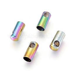 Revestimiento iónico (ip) 304 extremos de cable de acero inoxidable, tapas de los extremos, columna, color del arco iris, 9x4mm, agujero: 2 mm, diámetro interior: 3.5 mm