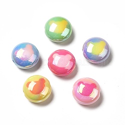 Two Tone UV Plating Rainbow Iridescent Acrylic Beads, Flat Round with Bear, Mixed Color, 17.5x10mm, Hole: 2.5mm